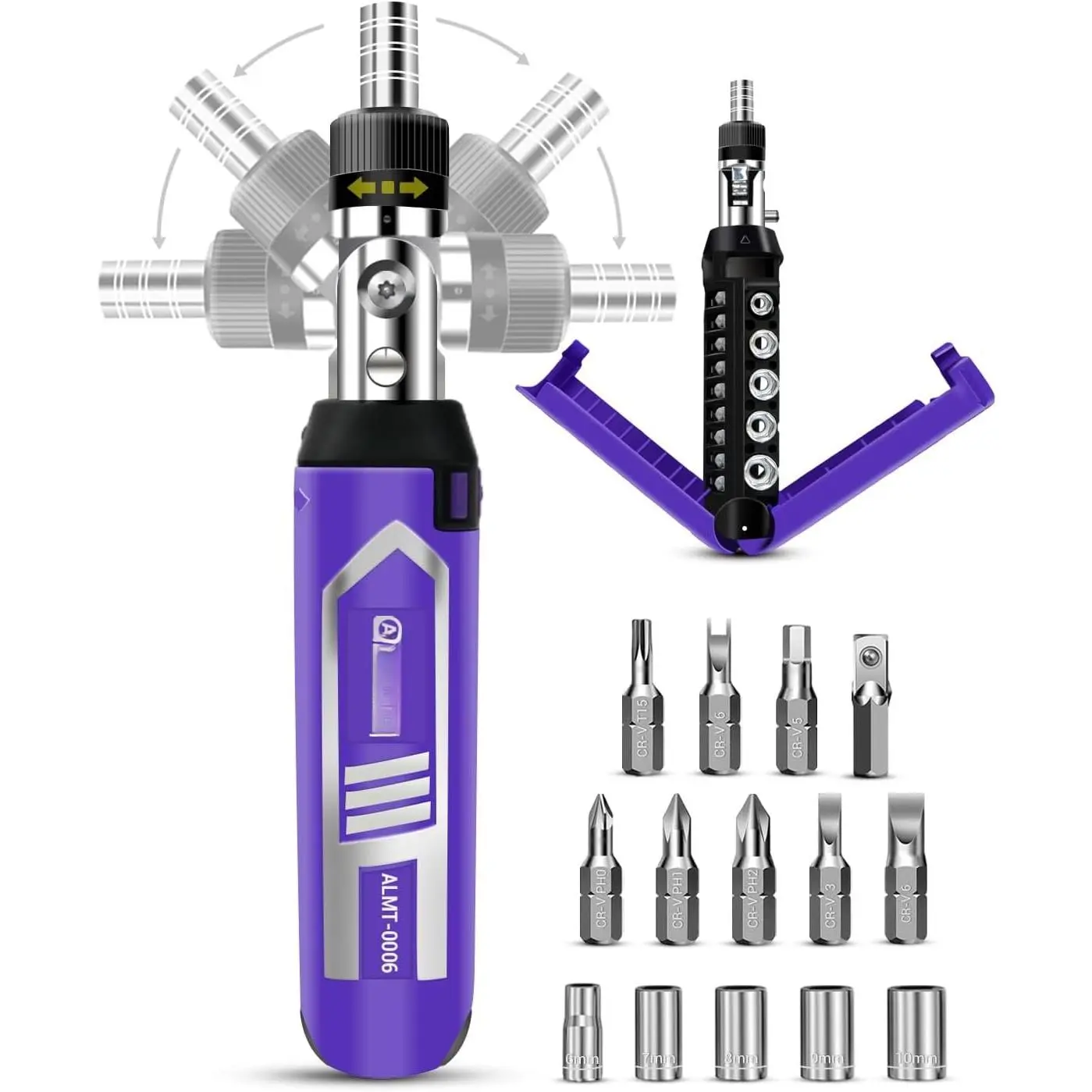 Ratchet  Set, 14-in-1 Multi Bit  Set, 180° Pivoting Adjustable Angle , for  DIY, Electronics,   and Garage