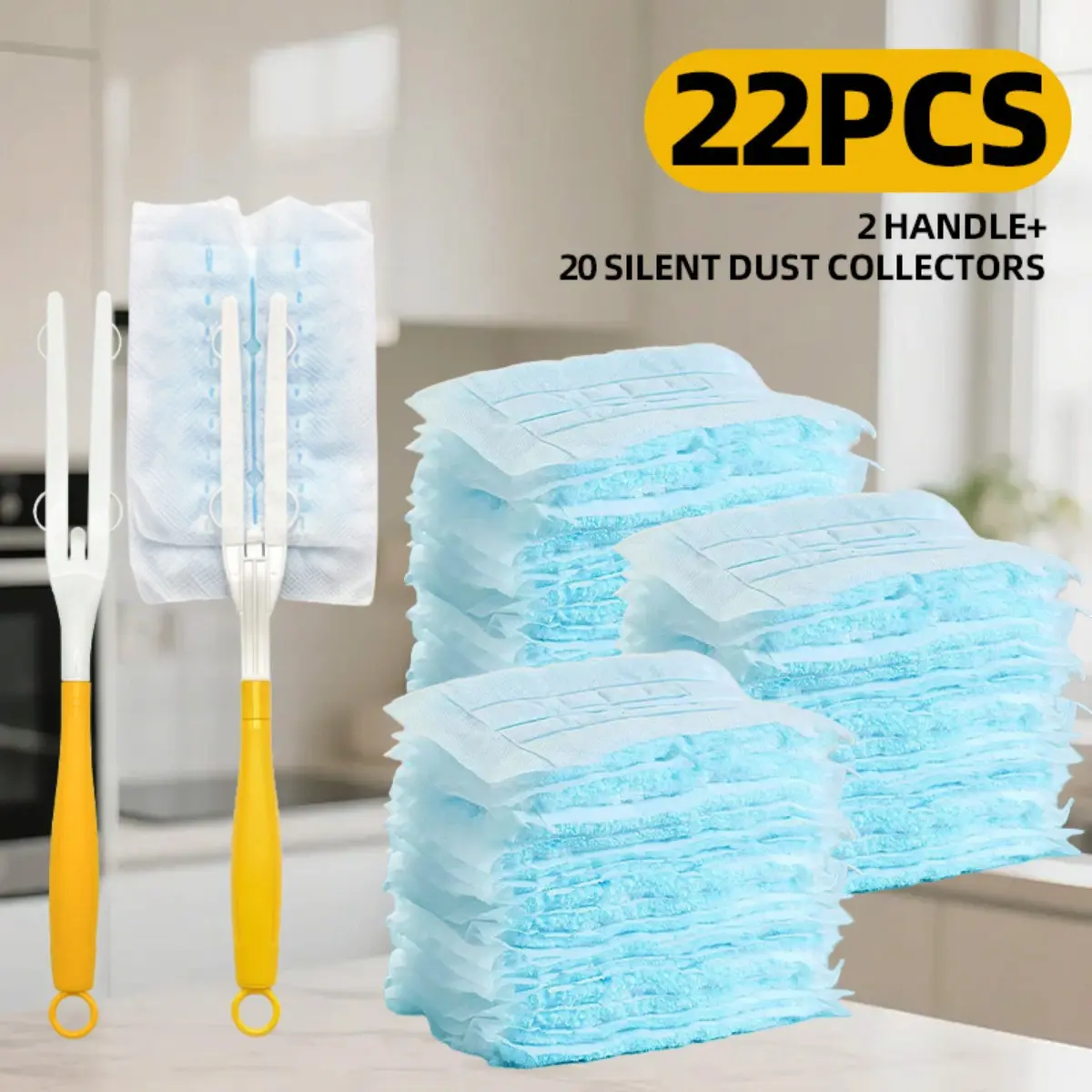 22 Pcs Disposable Electrostatic Duster Replacement Heads with Handle Static Dust Cleaning Brush Gap Dust Removal Tool Versatile Cleaner Kit for Furniture Keyboard Window Sill Household Cleaning Essentials Practical Gift Disposable Duster Refill