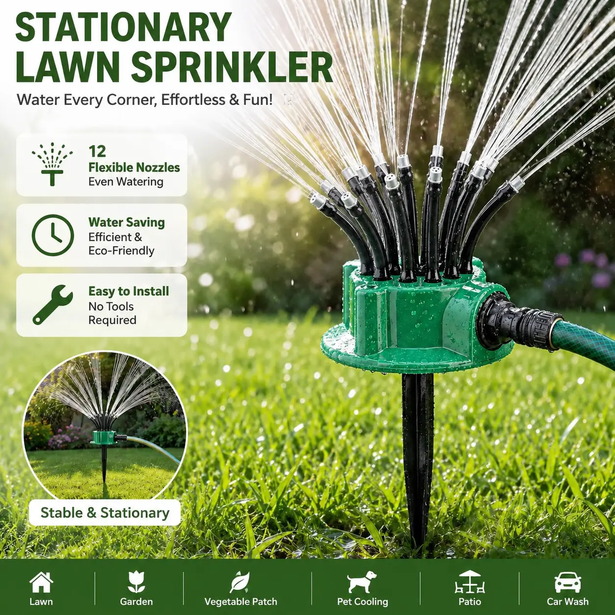 Adjustable Lightweight Durable Multi-Nozzle Lawn Sprinkler, Auto Irrigation System for Yard,Backyard,Garden & Flower Beds,summervibes summerwins Automatic Watering Devices Lawn Sprayer, Multi Function Nozzle, Plant Watering System