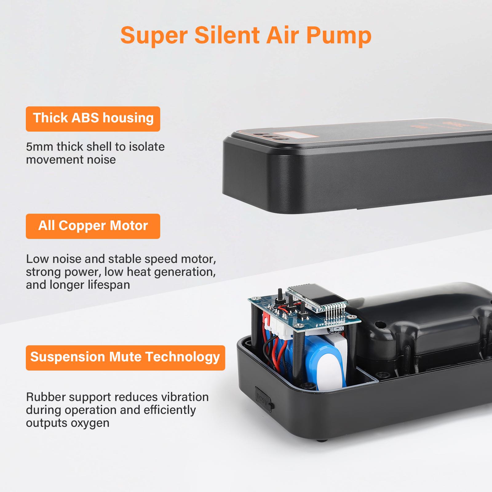 Aquarium Bubble Tube Aquarium Air Pump, Rechargeable Portable Oxygen Pump with Single/Dual Outlets, Ultra Quiet Battery Powered Air Bubbler for Fish Tank up to 200 Gallon