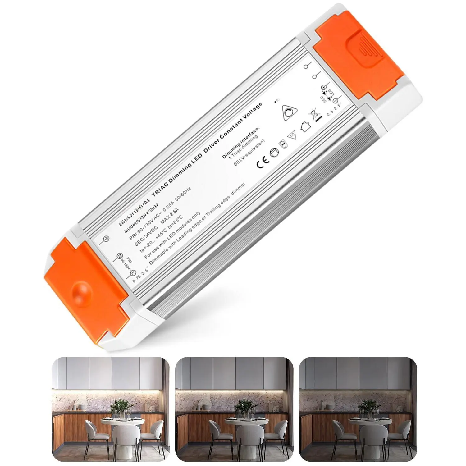 24V Dimmable LED Driver, 60 Watt Dimmable LED Power  AC 120V to DC 24V Compatible with Lutron & Leviton Dimmer Switches, 24  Led Transformer 60W for Strip Lights Smooth Dimming