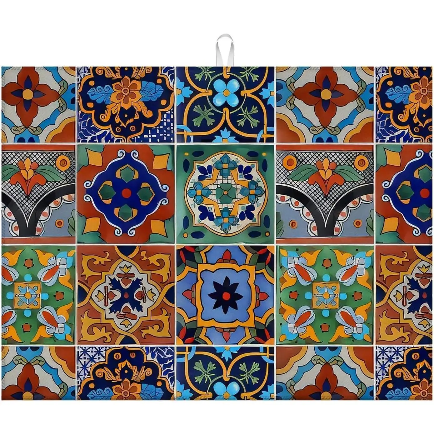 Mexican Tiles Dish Drying Mat for Kitchen Counter, Super Absorbent Microfiber Drying Pad, Multi-Use Large 18"x24"