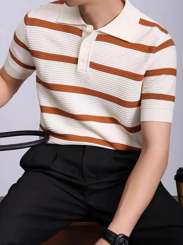 Kyn Apparel 2026 Summer Daily Casual Mens Slim Polo Shirt Knitted Striped Crochet Polo Shirts Men Vintage Buttoned Polo Neck Knitting Polos