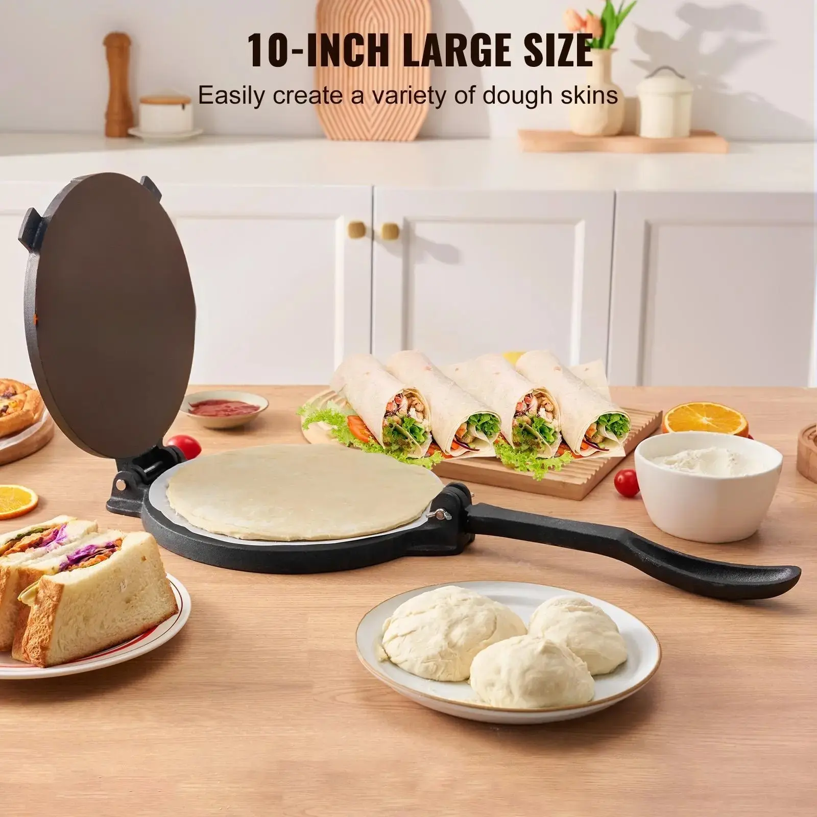 Tortilla and Roti Maker,   Tortilladora Press, Pre-Seasoned Pataconera Maker , Dough Maker for Flour Tortilla, Tawa, Silver Kitchen Round, Tortilla Machine