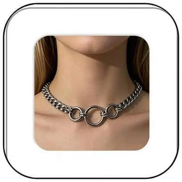 Stainless Steel O Ring Choker Necklace for Women Men Chunky Cuban Chain  Punk Statement   for Edgy Streetwear & Aesthetic Outfits