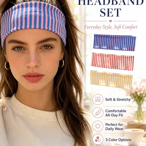 Women Elegant Sweet Striped Print Stretch Elastic, Soft Sweat-Absorbent Non Slip Sports Hair Accessories, Ideal for Yoga, Running, Workout, Gym & Everyday Casual Styling, Stretchy Headbands