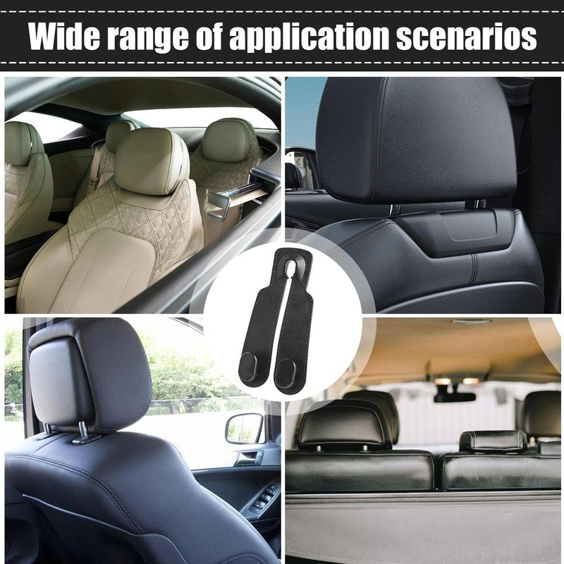 Set of 4 Leather Car Headrest Hangers – Durable Double Hooks for Backseat Organization, Holds Bags, Coats, and Accessories