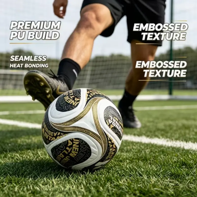 Gold Embossed Soccer Ball, Seamless Heat Bonded Stitching, High-Durability PU Material, Ideal for Adult Fans, Perfect Gift