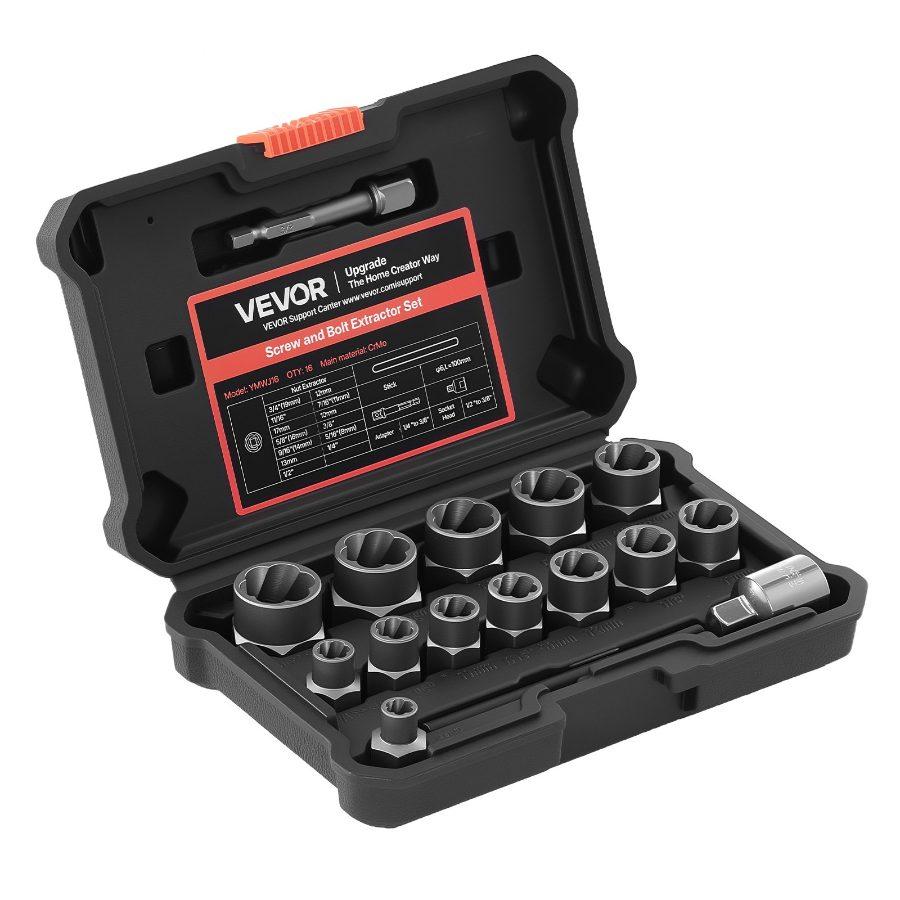 SummerWins16-Piece Industrial Heavy Duty Impact Bolt Extractor Tool Kit, Cr-Mo Steel Hardware with Adapters, Pin Punch & Solid Storage Case for Removing Damaged, Stripped, Rounded Bolts, Nuts, Screwsdealsforyoudays