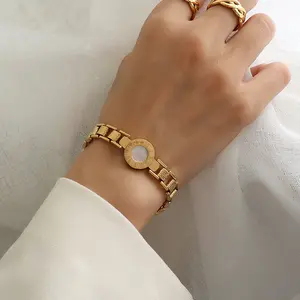 Roman Numerals Watch Dial Strap Bracelet Couple Shell Bracelet Female ins Wind Titanium Steel Plated 18K Gold Girlfriend Jewelry