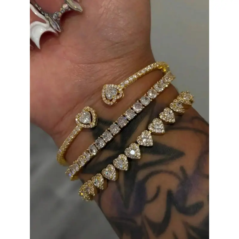 Copper Bracelet Set(3 Sizes) with Embedded Artificial Zircon, Alloy Bracelets, Matching Bracelets, Fashionable Daily Wear, Ideal Gift for Women, Stackable Bracelets
