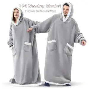 Super Comfortable Wearable Blanket Hoodie, Extra Large Fleece Flannel Sweatshirt, Large Hat Pocket, Cozy Adult Blanket