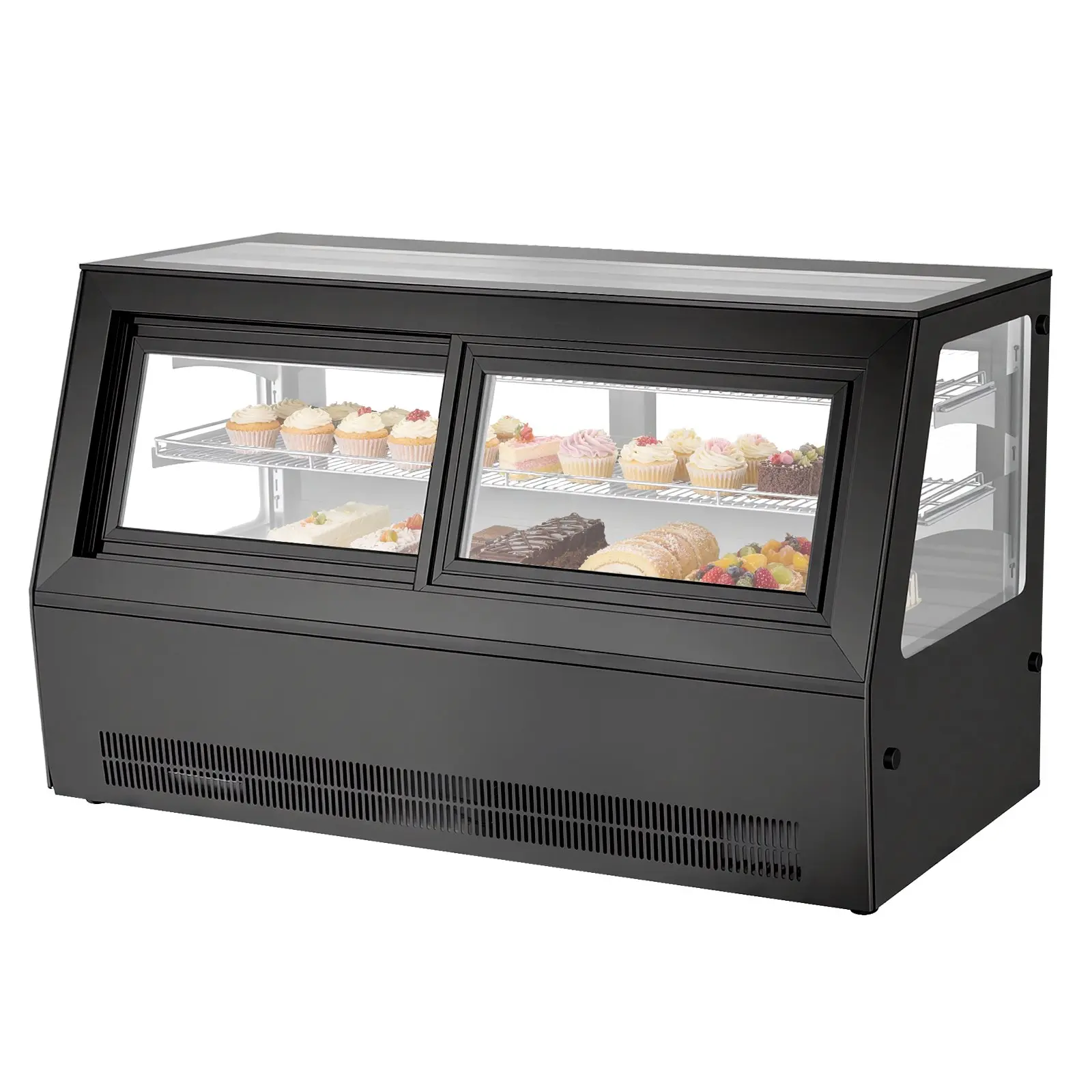 VEVOR Countertop Refrigerated Display Case, 7.1 Cu. Ft./190L 2-Tier Commercial Pastry Cake Refrigerator with Tempered Glass, LED Lighting, TURBO Cooling, Frost-Free Air-Cooling, for Bakery Shops