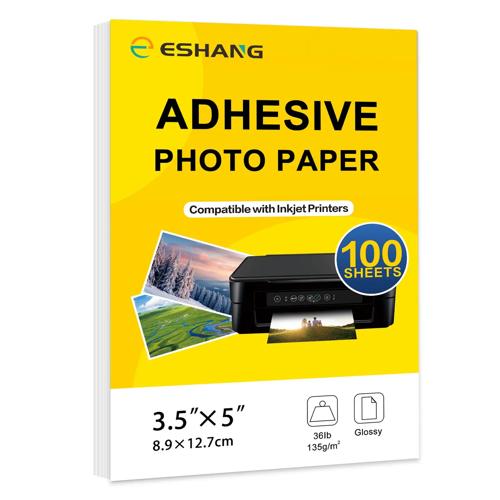 100 Sheets 3.5x5 Inch 135gsm Self-Adhesive Photo Paper, Glossy Sticky Back, for Inkjet Printer, Scrapbook, DIY Crafts