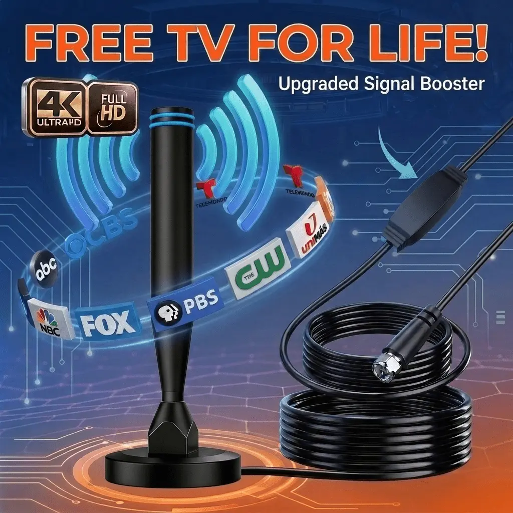 2026 Smart IC Upgrade Indoor HDTV Antenna - Long-Distance 4K 1080P High-Definition Dual-Band Antenna with UHF/VHF Support, TV Signal Boosting, Plug-and-Play Installation-Free Design, Compatible with All Smart & Old TVs for Local Channels (Boating Use)