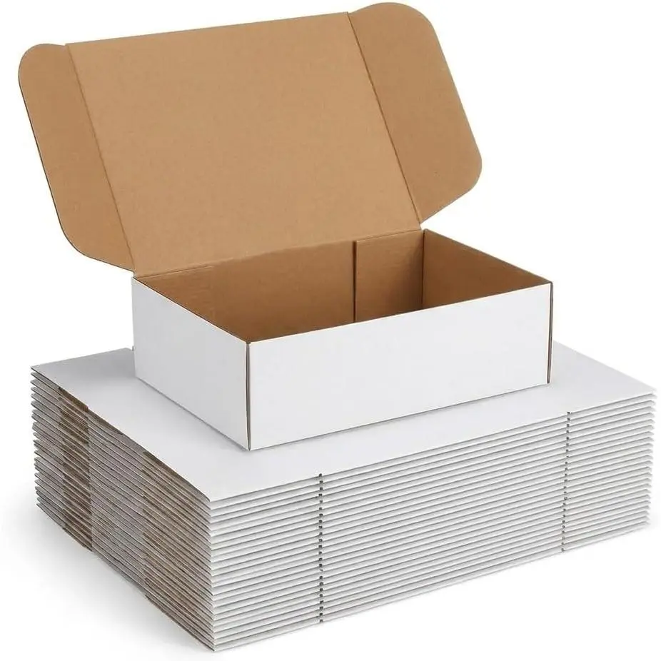 12x9x3 White Shipping Boxes, 25 Pack Corrugated Mailer Boxes for Small Business Packaging, Quick Fold Cardboard Mailer with Round Seal Stickers
