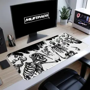 Skeleton Black And White Mouse Pad, Gothic Desk Mat, Minimalist Anatomy Illustration Mouse Pad, Halloween Mouse Pad Gift, Spooky