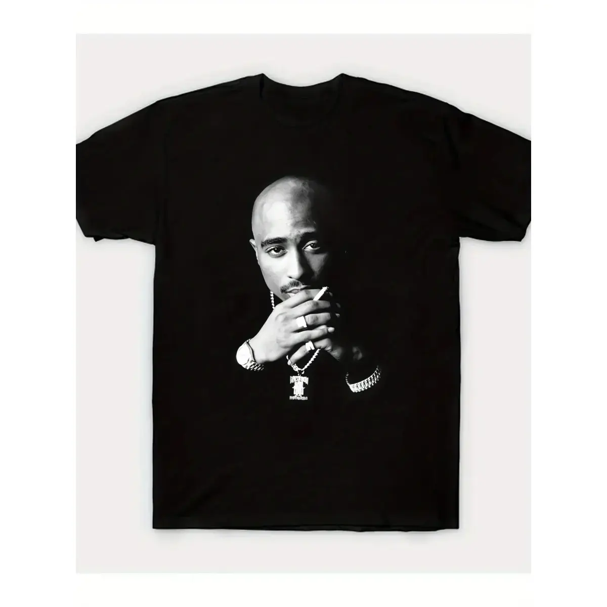 Women's Tupac Shakur Inspired Classic Smooth Ribbed Seamless Elastic Solid Cotton Fit T-Shirt - Casual Round Neck, Short Sleeves, Geometric Pattern, Machine Washable Top