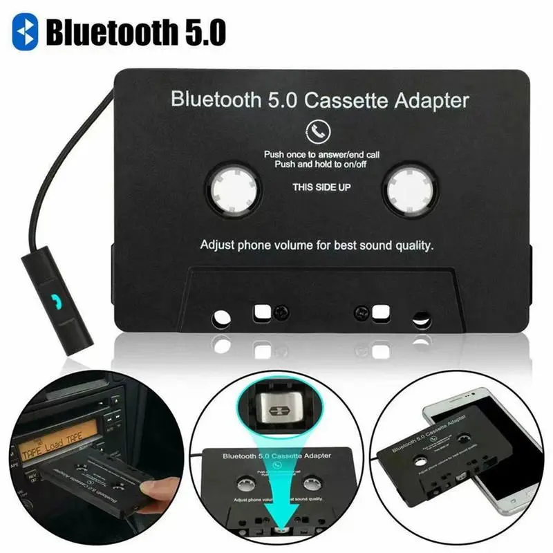 Bluetooth 5.0 Rechargeable Wireless Cassette Adapter, Car Audio Stereo Device with TF Memory Card Support, Hands-Free Call & Phonebook for iPhone