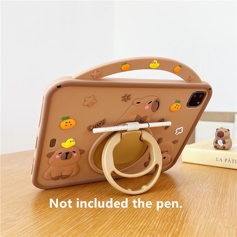 Cute Cartoon Capybara Pattern Tablet Case, 360 Degree Rotatable Stand Soft Silicone Tablet Protective Cover, Tablet Accessories Compatible with iPad, Tablet Casing