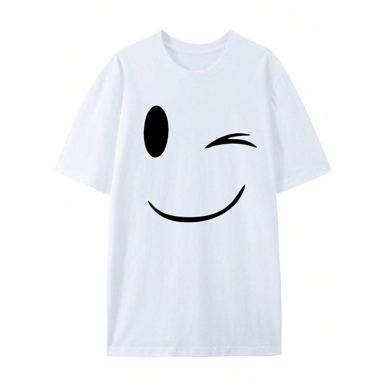 Summer Must-Have: Men's Fashionable Smiling Face Printed Casual T-Shirt - Breathable 100% Cotton, Round Neck, Short Sleeved