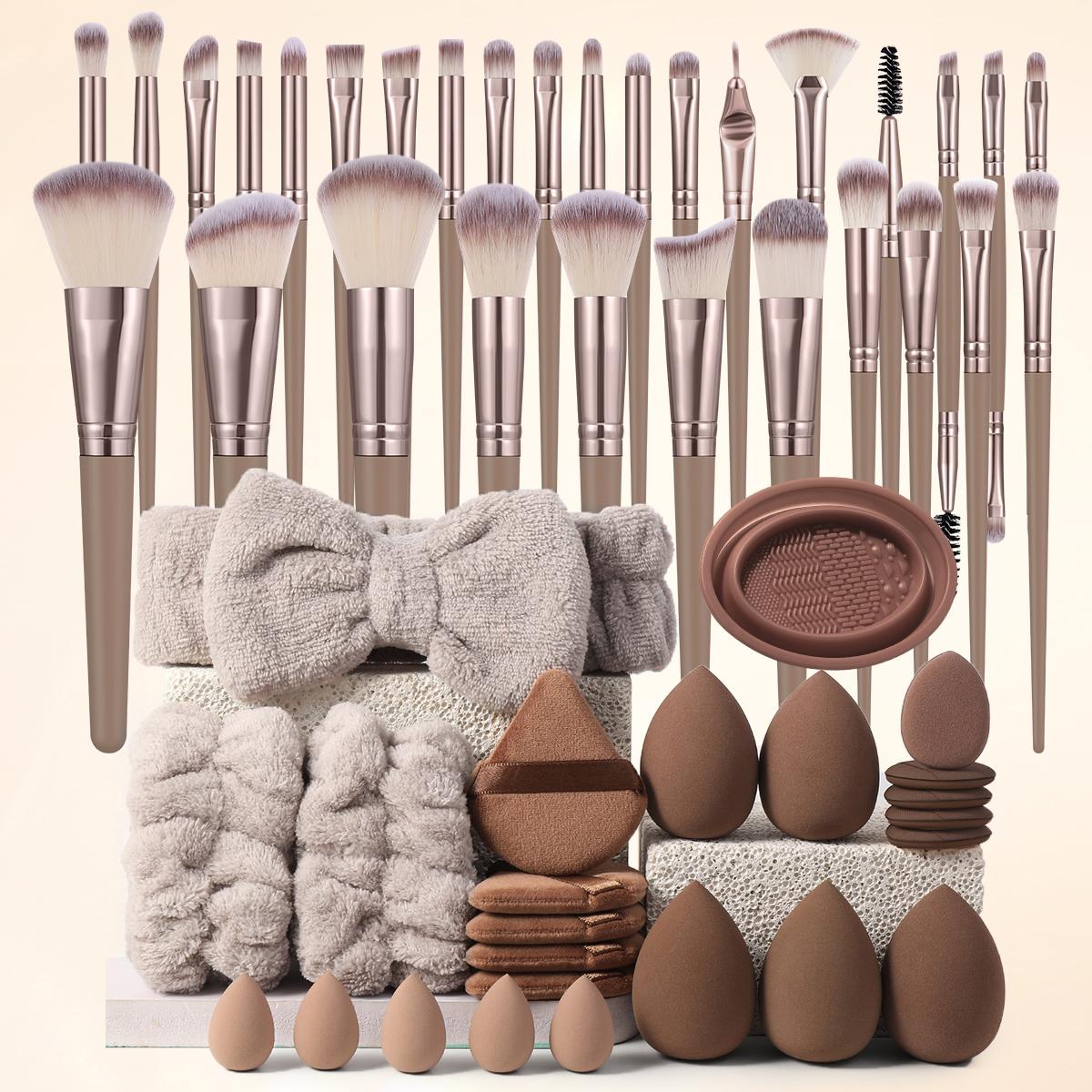 Professional Makeup Tool Set, 54pcs/set Cosmetic Brush & Sponge & Puff & Headband & Brush Cleaning Bowl Set, Multi-use Facial Makeup & Cleaning Accessories for Daily Use, Makeup Brush Kit, Face Brush Set