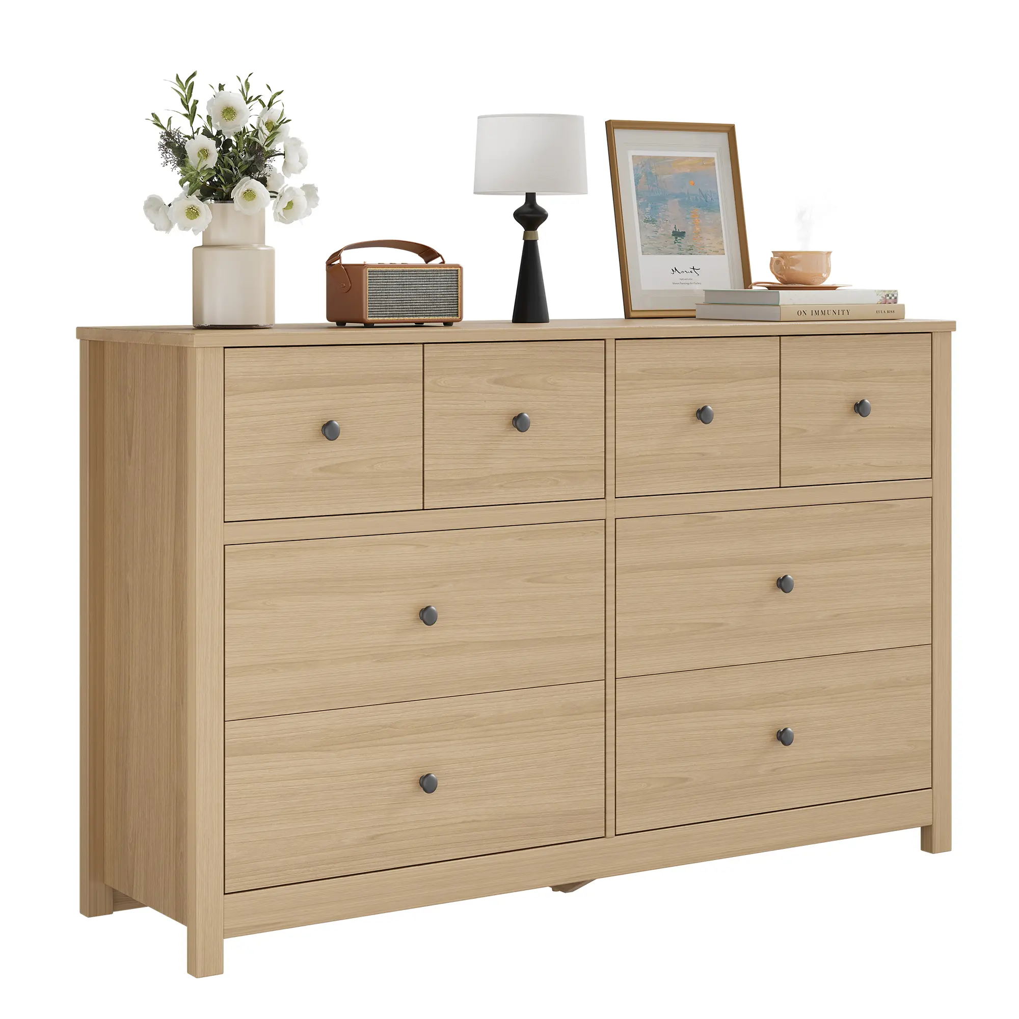 Garvee Spacious Storage Solution - 8 Drawer Dresser for Bedroom - Modern Wooden Chest, Wide Top Organizer Cabinet, Sturdy Design, Ideal for Home Office, White