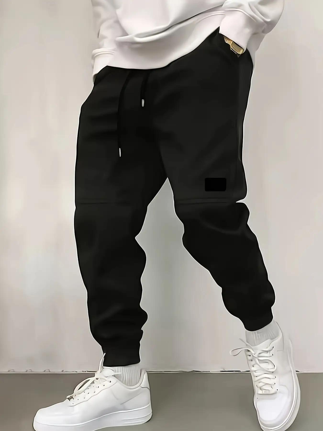 Men's Elastic Waist Sports Pants - Lightweight and Warm with Pockets, Loose Casual Autumn and Winter Outdoor Running Long Pants, Machine Washable Solid Color Comfortable Sports Pants