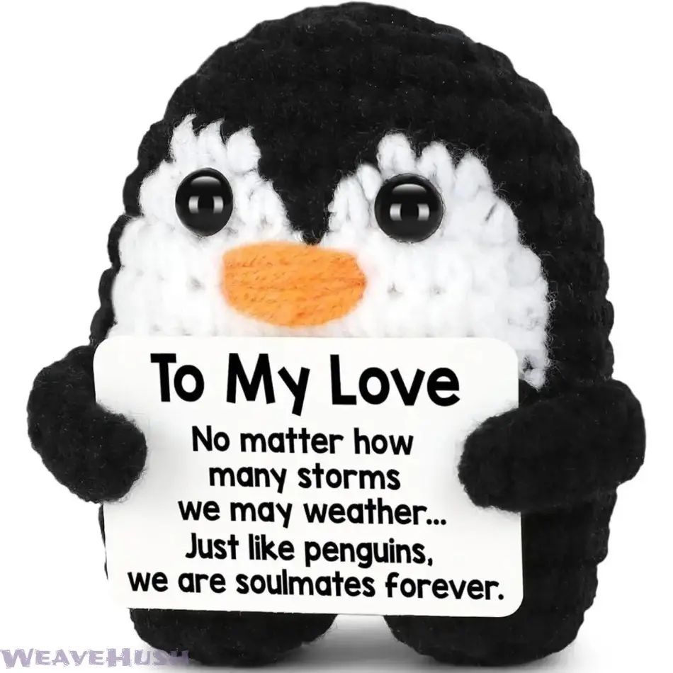 Hand Knitted Crochet Penguin Couple Ornament, Romantic Sentimental Keepsake Gift for Him Her Boyfriend Girlfriend Wife Husband, Sweet Handmade Craft Present for Birthday Anniversary Christmas Wedding, Gifts For Boyfriend, Gf Gift