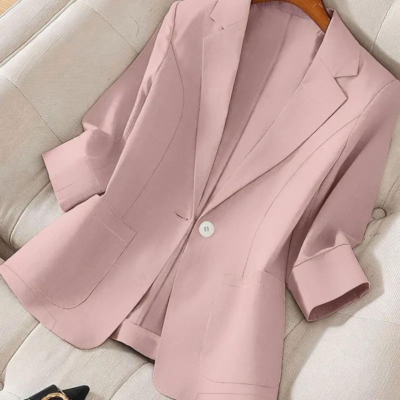 【Plus Size 】Women's Plain Thin Fashion Jacket, Lapel Neckline Blazer, Classic Lapel Design, Dual Pockets, Suitable for Spring Summer, Daily Commute Outdoor Wear