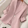【Plus Size 】Women's Plain Thin Fashion Jacket, Lapel Neckline Blazer, Classic Lapel Design, Dual Pockets, Suitable for Spring Summer, Daily Commute Outdoor Wear