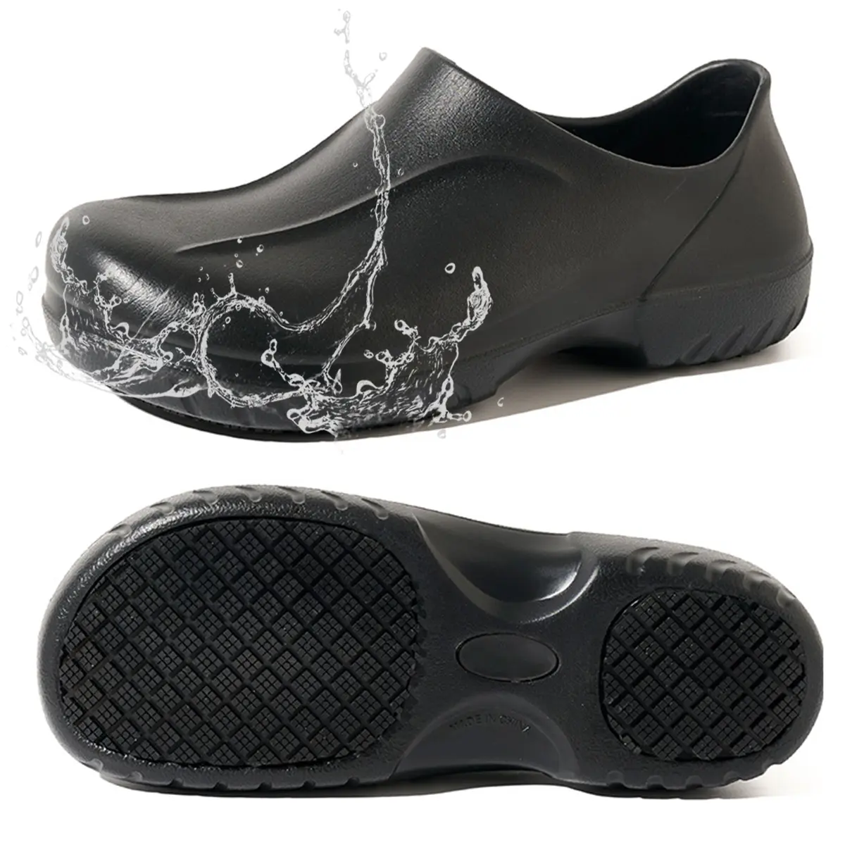 YYT1 Non-Waterproof Sporty Casual Safety Work Clogs, Stripe-Design Eva Rubber Slip-Proof Wide Toe Shoes for Restaurant Chefs, Men & Women