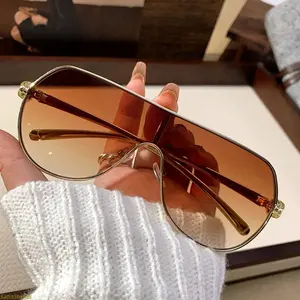 One-Piece Metal Pilot Sunglasses, Trendy Leopard Print Shades, Influencer-Style Personalized Fashion Eyewear for Women