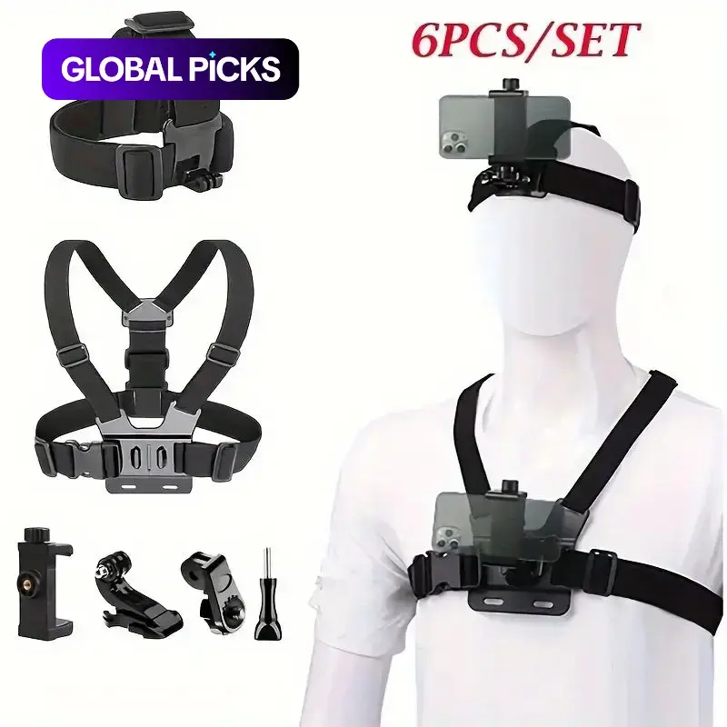 Action Camera Strap & Phone Clip Mounting Kit, Durable Easy Mounting, Compatible with GoPro, Osmo Action & Smartphones, Sports Camera Accessories #GLOBAL PICKS
