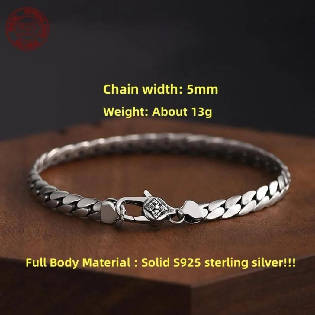 S925 Sterling Silver Cuban Bracelet for Men & Women, Handwoven Elegant Chain Jewelry Gift