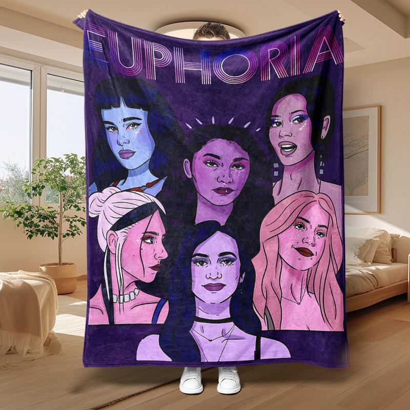 Euphoria Main Characters Fleece Blanket - Retro Neon Portrait Design, Ultra-Soft Plush Throw for Trendy Home Decor & TV Show Fans, Perfect Gift for Daughters, Sons, or Your Beloved