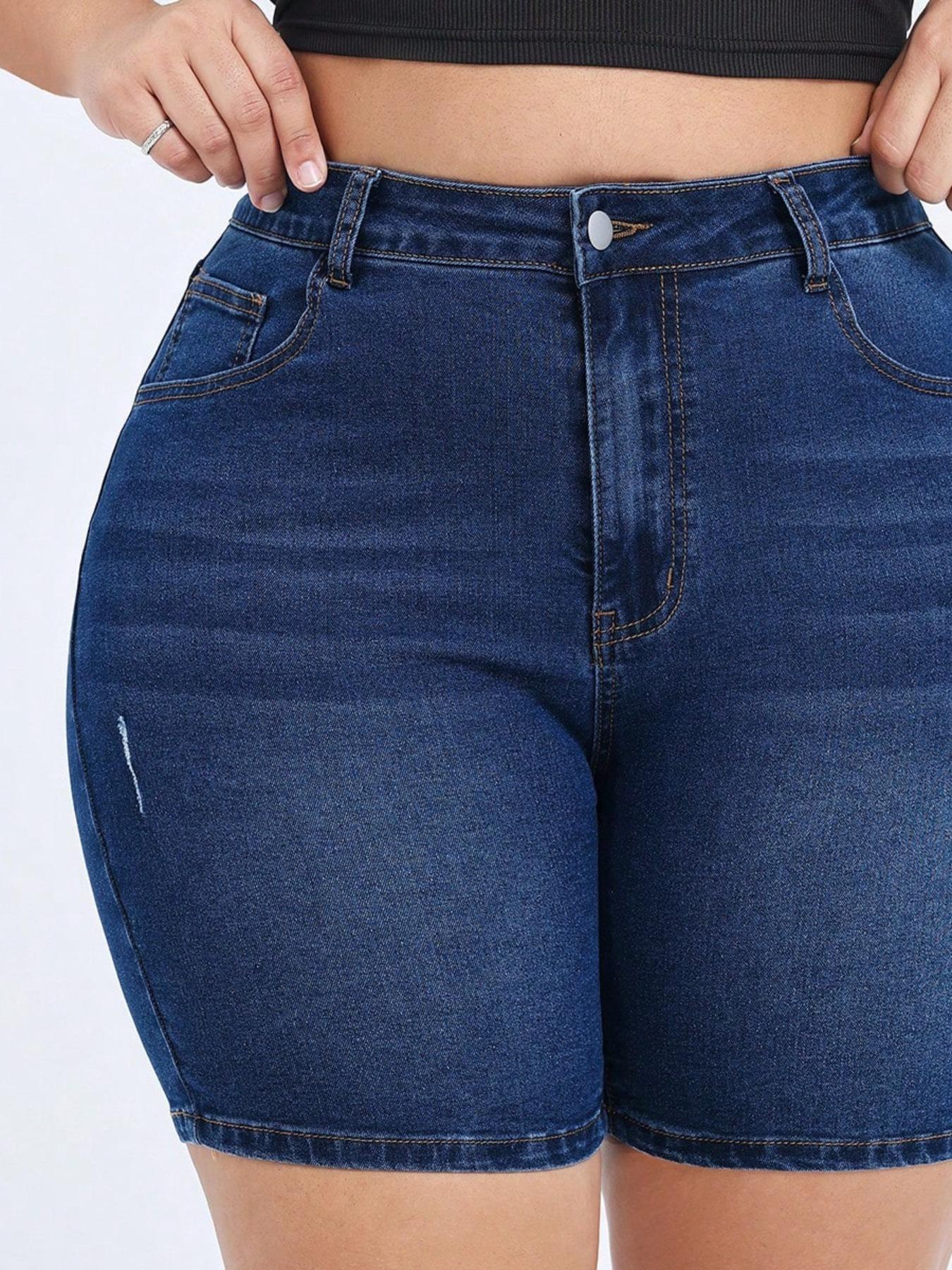 【Plus Size】 Women's High Waist Ripped Stretch Denim Mom Shorts, Casual Comfy Skinny Shorts for Daily Wear, Women's Bottoms for Summer