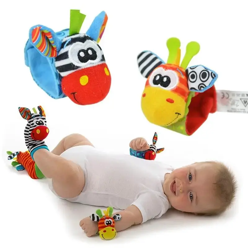 Plush Cute Animal Baby Rattle Toys - Soft Fabric Wrist-Foot Rattles, Foot Finder Socks with Creaking Noises, Safe for 0-12m Infants, Early Development Gift, Keep Away from Fire and Water