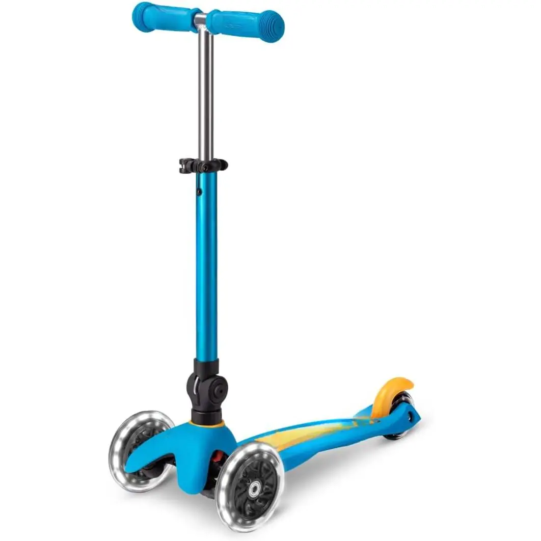 Kickboard| Mini Foldable LED Kids Scooter for Ages 2-5| Children up to 110 lbs| 3 Wheel Lean-to-Steer Design| Adjustable T Bar| Smooth Ride, Motion-Activated PU LED Wheels| Swiss Design