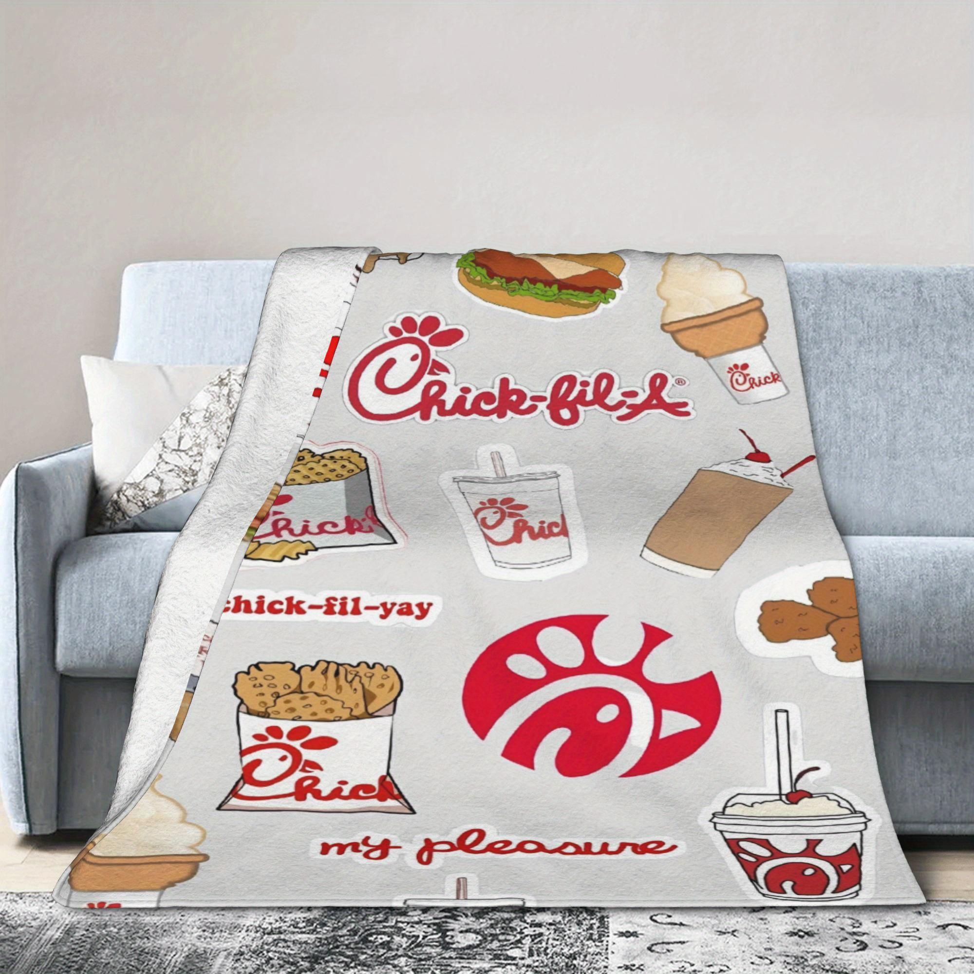 Chick-fil-A Themed Ultra-Soft Flannel Blanket – Cozy All-Season Throw with Iconic Food Illustrations, Perfect for Home, Office, Sofa, or Travel – Ideal Gift for Fans of the Popular Restaurant, Cozy Home Accessory Playful Design Decorative Blanket-280GSM