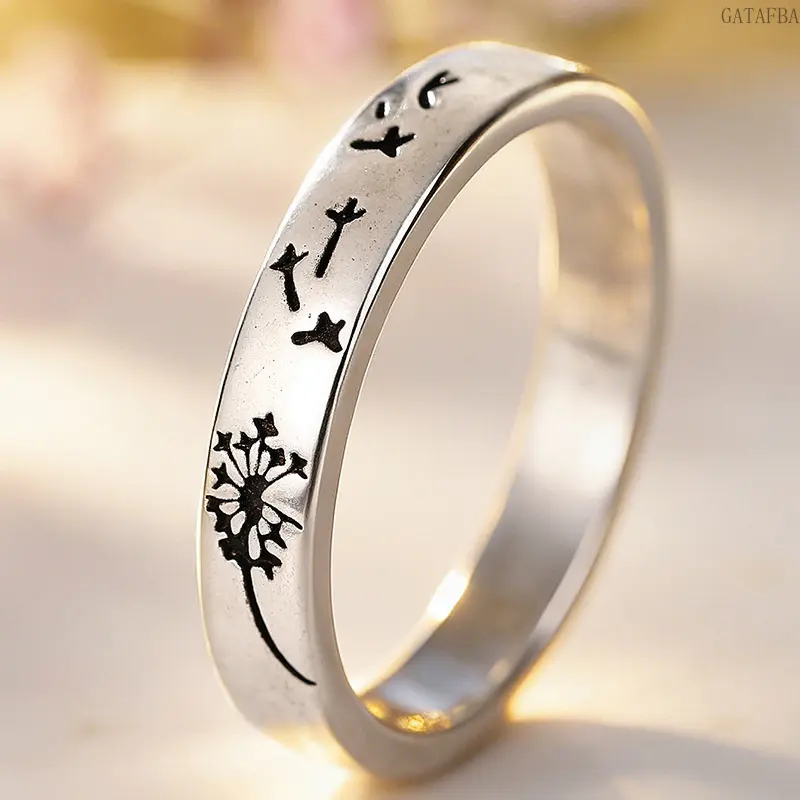 Minimalist Dandelion & Hyacinth Ring for Women, Vintage Matte Daily Wear Fresh Elegant Finger Jewelry