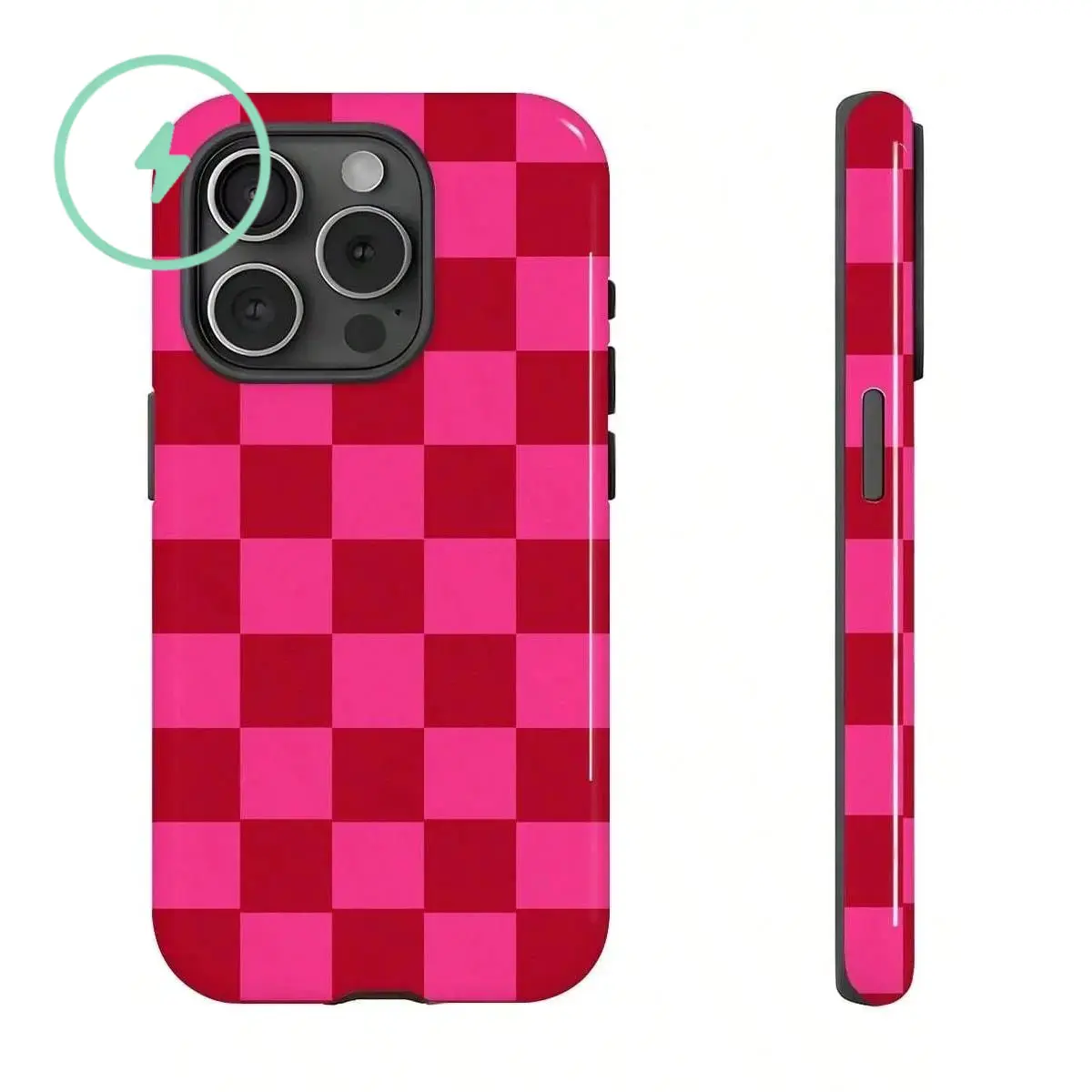 Phone Case Compatible with MagSafe, Pink And Red Checkerboard Two-In-One Texture Phone Case Suitable For Compatible With Iphone16, 15, 14, 13, 12, 11, PRO MAX,PLUS,As Well As