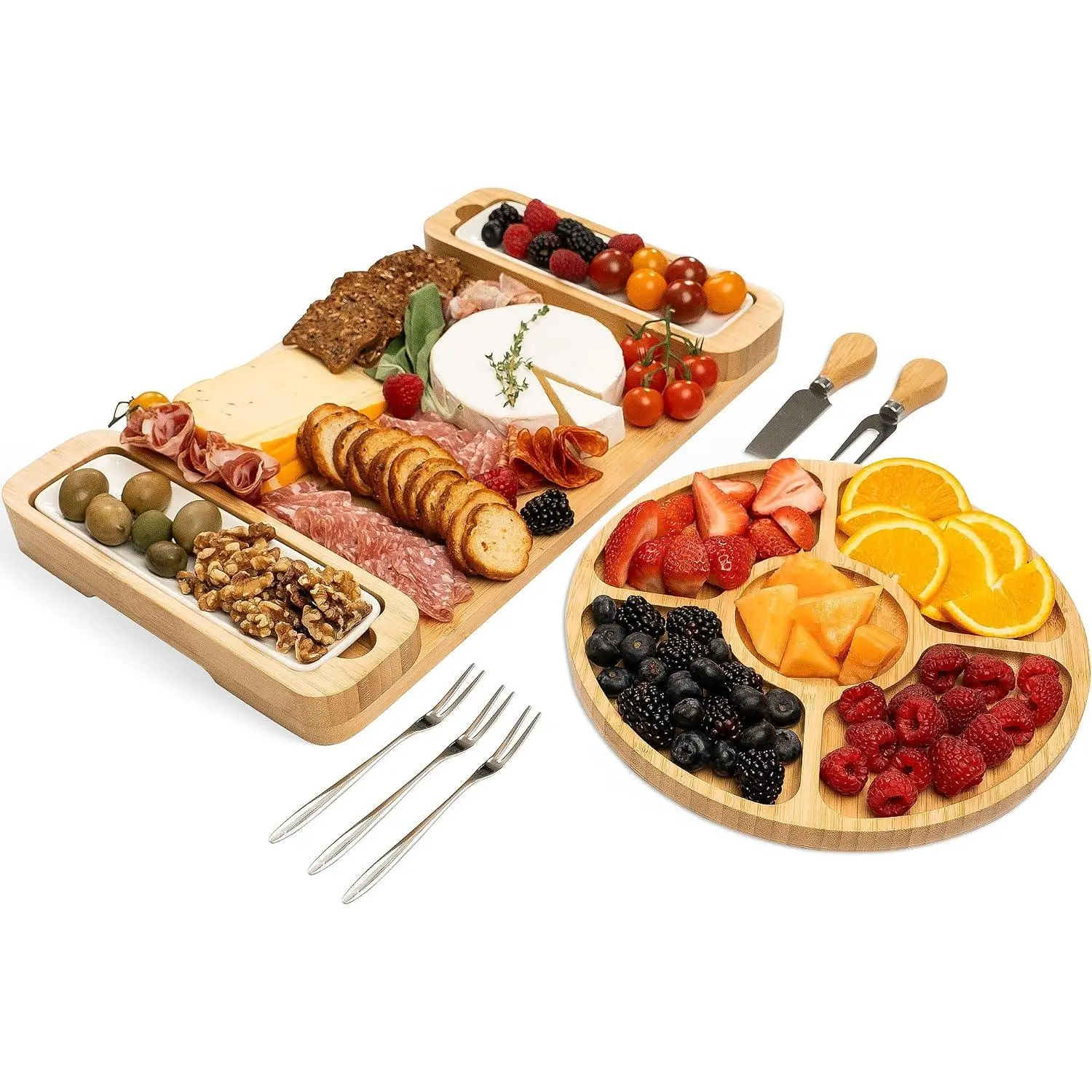 Charcuterie Board  Set - Cheese Board with Serving Accessories,  | Includes Serving Tray and 2 Ceramic Bowls, Serves Meat, Crackers and Fruit, Wedding, Housewarming, Birthday Gifts for Women