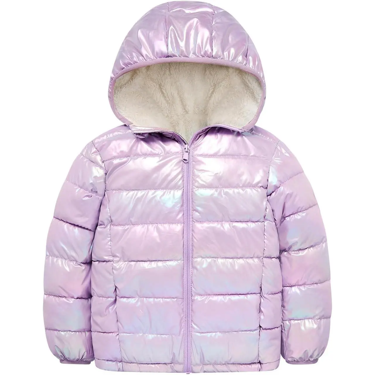 4-12 Years Girls Hooded Puffer Jacket Warmth Padded Winter Coat | Metallic Shine Fabric, Fleece Lining, Windproof, Water Resistant, Keep Warm, Down Alternative, for Cold Weather