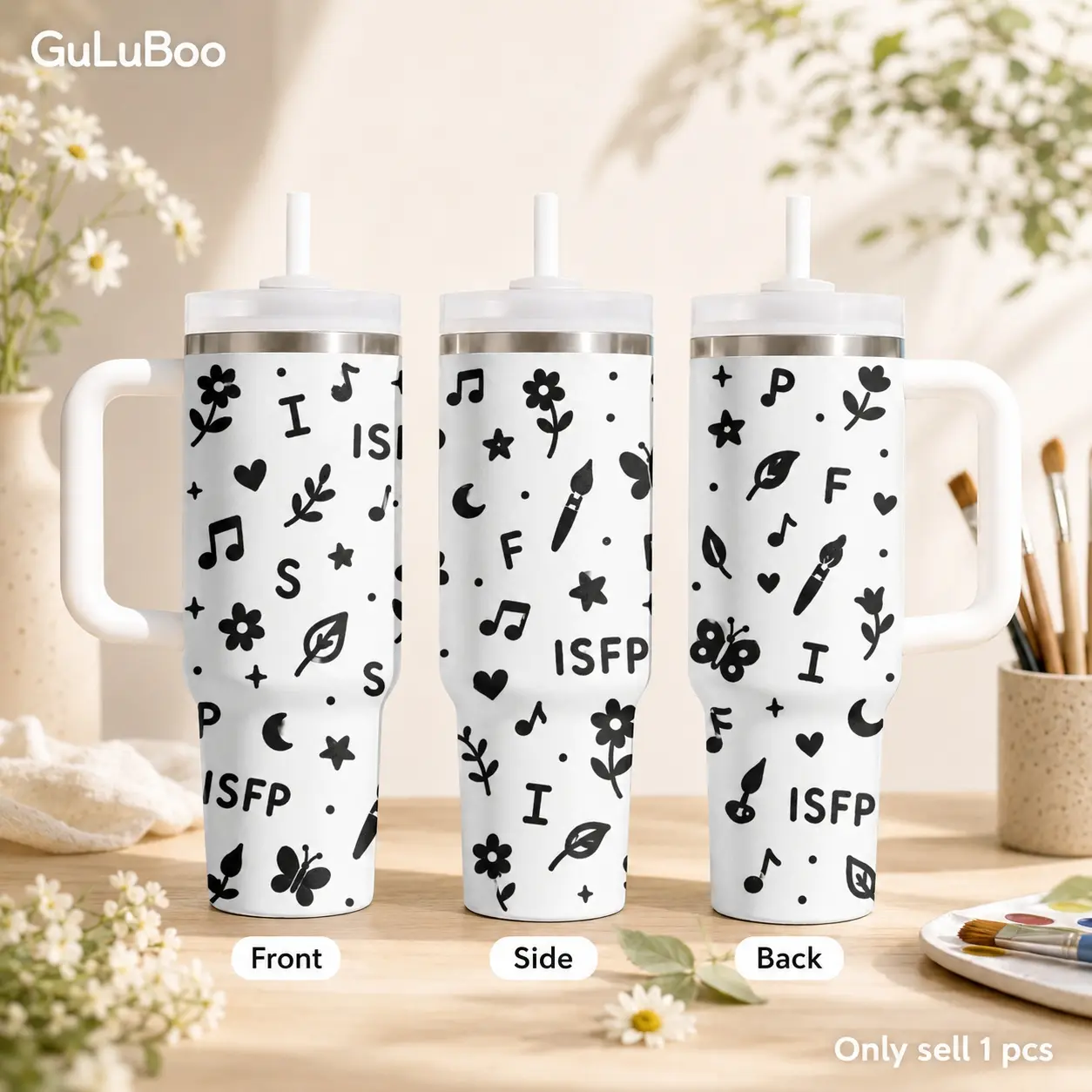 MBTI Personality ISFP ESTJ ESFJ ESTP Vacuum Flasks 40oz Stainless Steel Tumbler with Handle & Straw – Vacuum Insulated Travel Mug, Keeps Drinks Cold Up to 24H, Leak-Resistant Cup for Iced Coffee, Water, Gym, Office & Travel