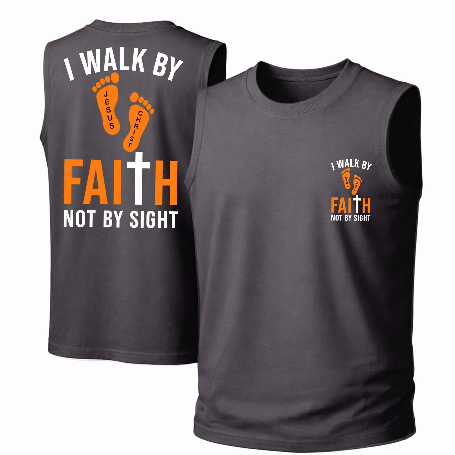 Retro Streetwear Tank Top in 100% Cotton with Jesus Footprints Graphic, Unisex Loose Fit Sleeveless Garment for Daily Wear, Fabric, Menswear, Soft, Breathable