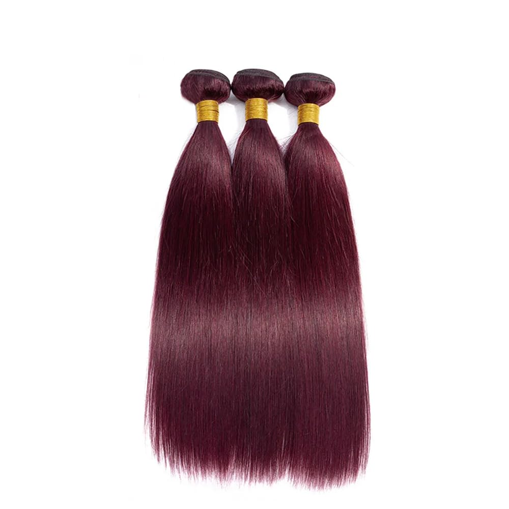 99J Straight Bundles Hair Extensions Burgundy Straight Human Hair Bundles Weave Extensions Double Weft Brazilian Soft and Silky for Black Women