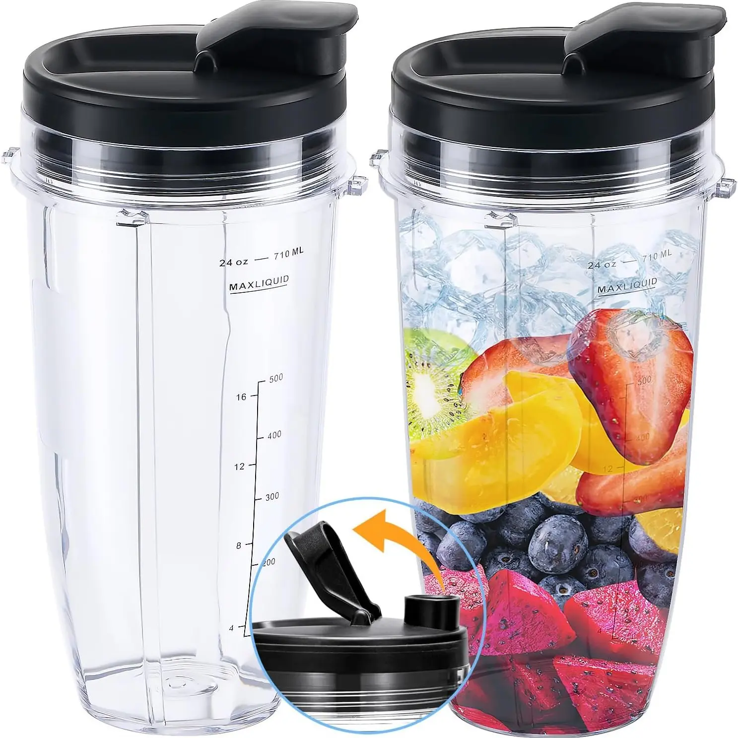 🥤2-Pack 24oz Replacement Cups & Leakproof Lids for Ninja Blenders | BPA-Free Single Serve Smoothie Cup 🍓 Fit Nutri Ninja Auto IQ, Foodi, BN401, SS101, SS351 & More! 🔄 Perfect Fit & Easy Clean✨ Blender Replacement Parts Accessories