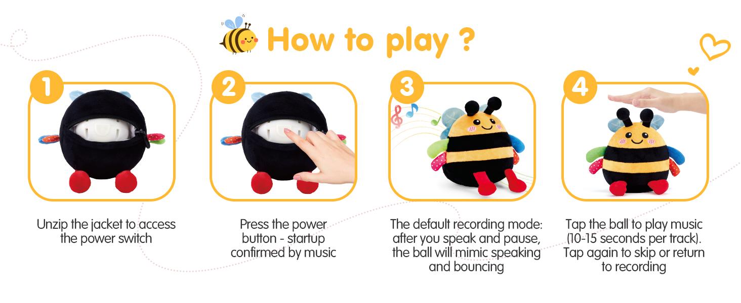 Baby Toy for 6 + 12 18 Months – Crawling Musical Dancing Bouncing Learning Bee Plush, Interactive Tummy Time Toy for 1 2 3 Year Old Boys Girls Baby Easter Basket Stuffers