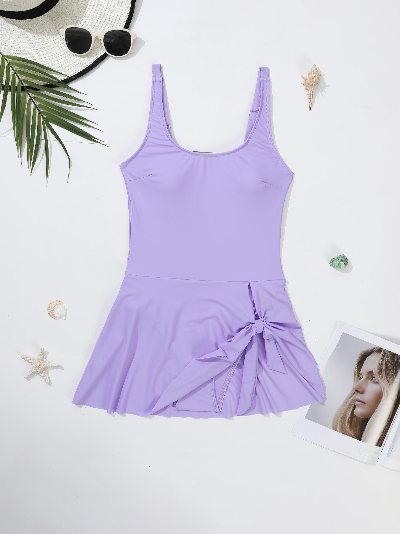 Women's Solid Color / All Over Print One-piece Swimsuit, Casual Sexy Sleeveless One-piece Swimwear for Beach Holiday Vacation, Ladies Summer Clothes, Adjustable Straps Swimsuit, Bathing Suit